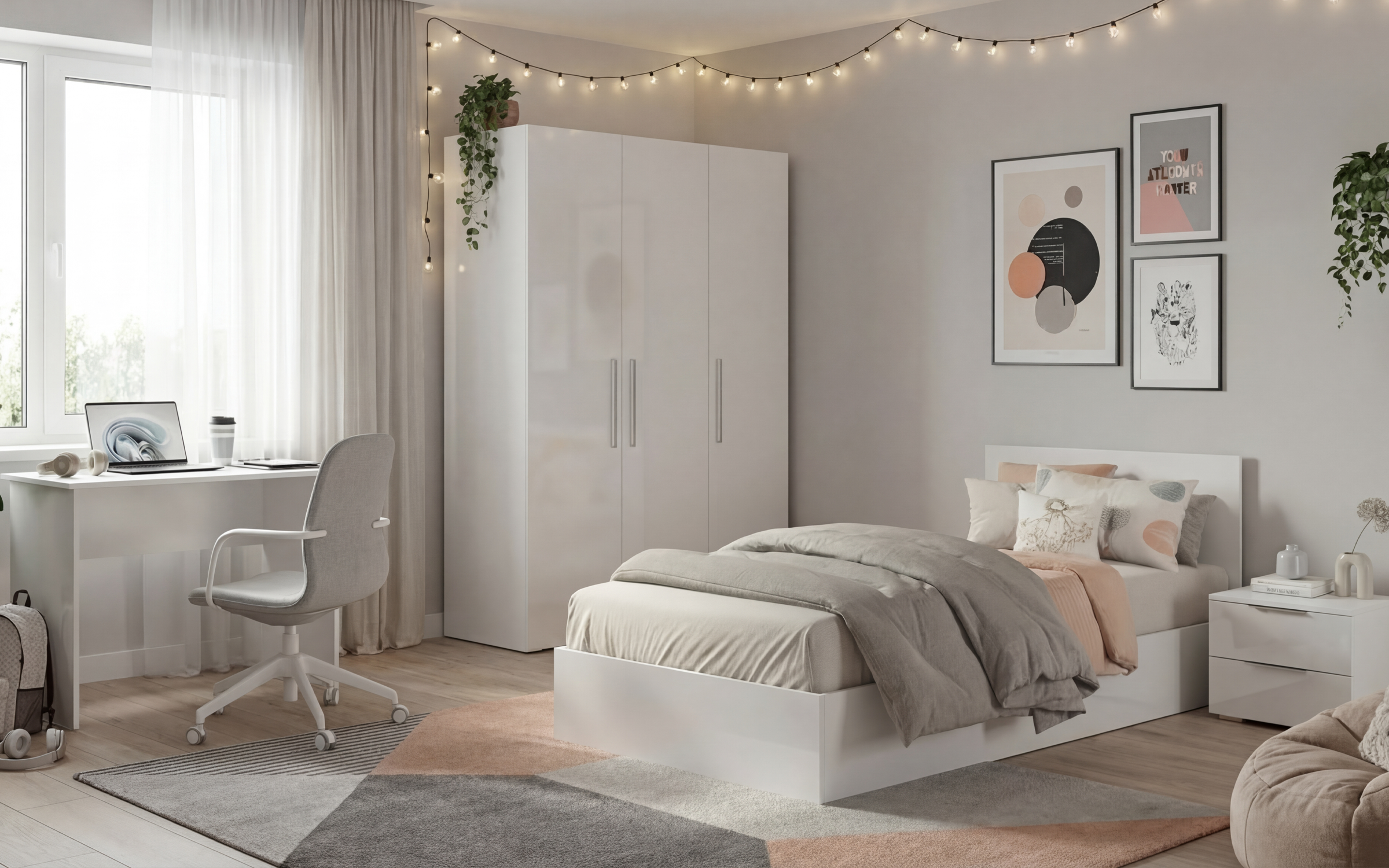 Set pentru dormitor Blanca White, alb lucios  1